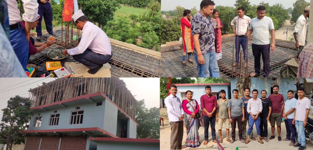 बेलौरी नगरपालिका वडा नं. ४ मे थारु छात्रवास भवनकाे तिसरो लिन्टर