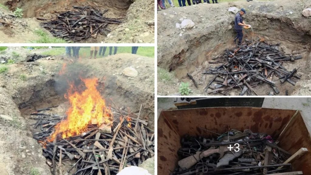 प्रहरीले विभिन्न मिति र स्थानबाट कानून बमोजिम जफत गरेका हातहतियार नष्ट