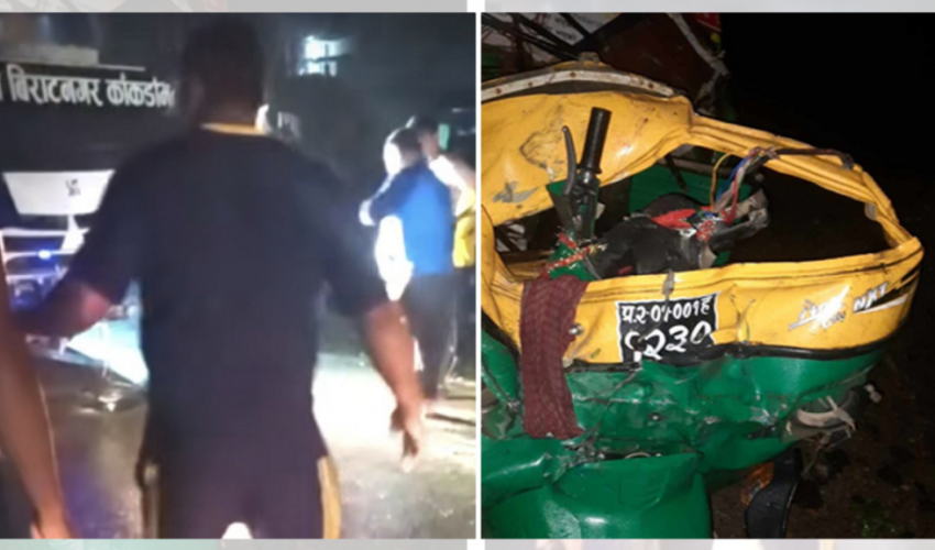 धनुषामा बसले अटोरिक्सालाई ठक्कर दिँदा चार जनाको मृत्यु